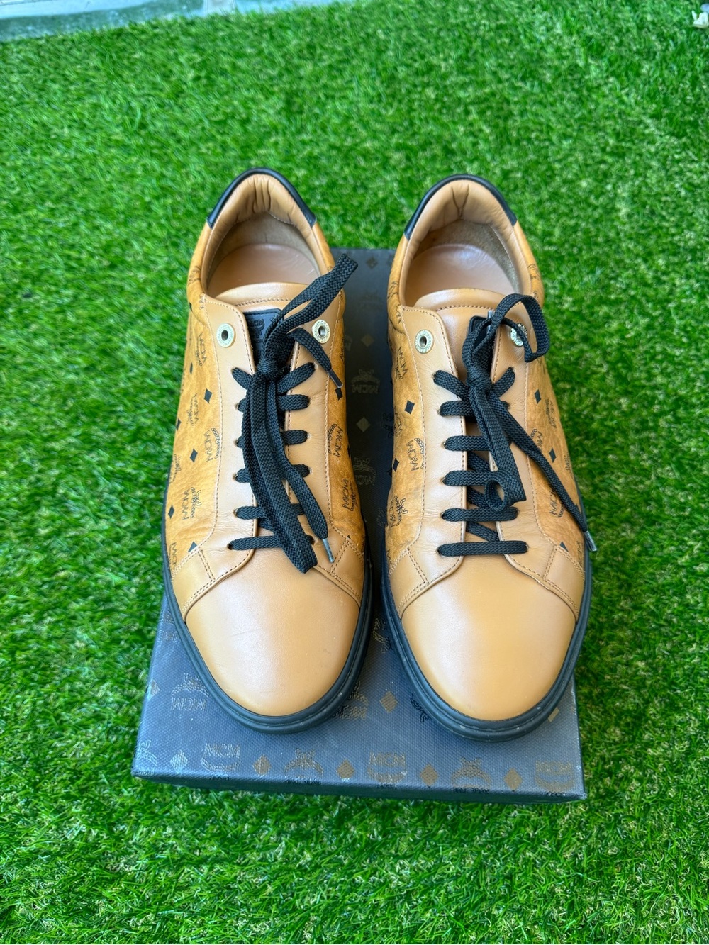 MCM Cognac Tan Leather Sneakers with Black Laces